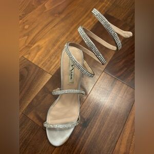 Silver rhinestone twist up ankle heels size 8.5